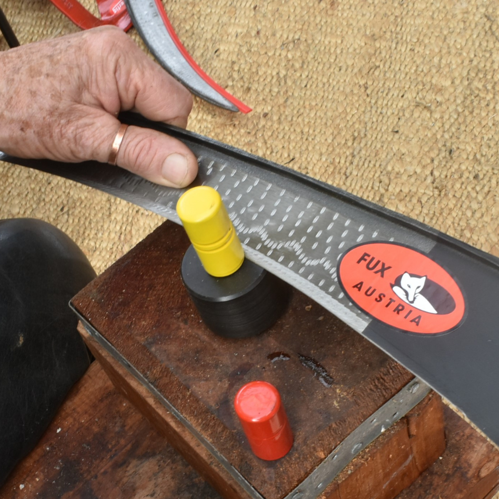 Peening Jig for Scythe Blade